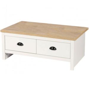 Table basse bois et blanc 2 tiroirs - 90x53x36cm