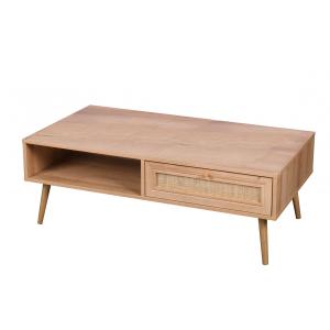 Table basse bois et rotin 1 tiroir  - 110x59x39cm