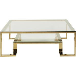 Table basse carrée en acier doré et verre
