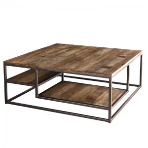 Table basse carrée en teck recyclé acacia mahogany métal no…