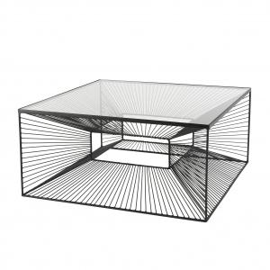 Table basse carrée métal plateau verre métal noir L80