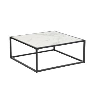 Table basse carrée pierre effet marbre blanc structure noir