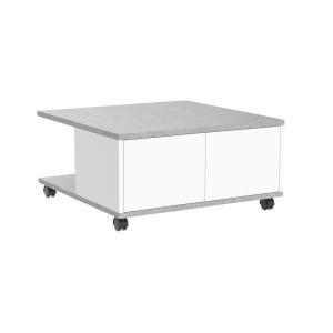 Table Basse Carrée Roulettes 2 Tiroirs L70cm - Gris béton