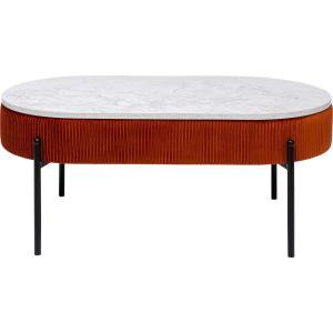 Table basse coffre en velours orange et effet marbre blanc
