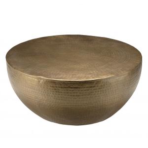 Table basse coque ronde 91x91cm en aluminium doré antique