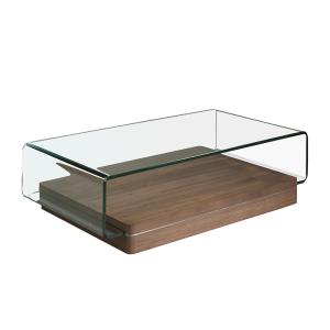 Table basse courbée en verre et effet bois noyer