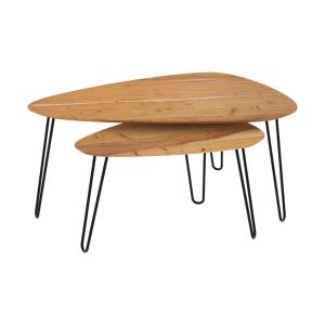 Table basse d'acacia ovale gigogne en bois (lot de 2)