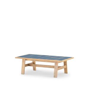 Table basse de jardin en bois et céramique bleue 125x65