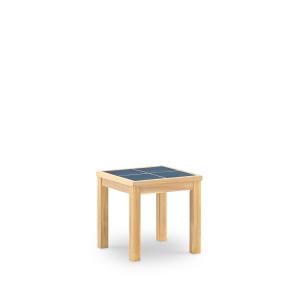 Table basse de jardin en bois et céramique bleue 45x45