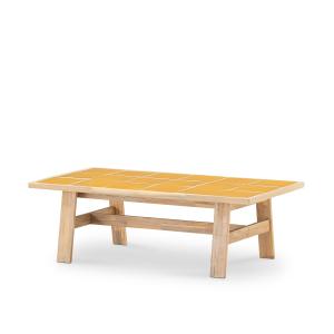Table basse de jardin en bois et céramique moutarde 125x65