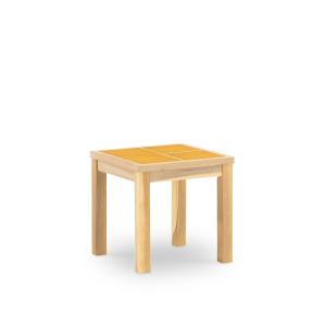 Table basse de jardin en bois et céramique moutarde 45x45