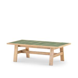 Table basse de jardin en bois et céramique verte 125x65