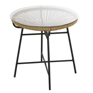Table basse de jardin en résine imitation rotin et verre D5…
