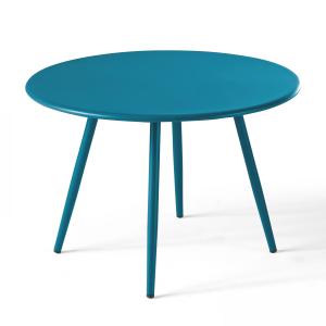 Table basse de jardin ronde en métal bleu pacific 40 cm