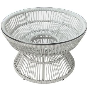 Table basse de jardin ronde résine et verre trempé gris cla…