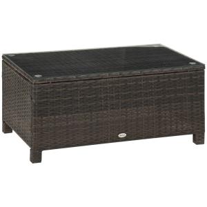 Table basse de jardin verre trempé rotin tressé marron