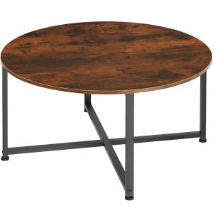 Table basse de salon Ronde Style industriel bois foncé