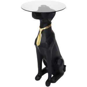 Table basse déco chien assis plateau en verre 66 cm