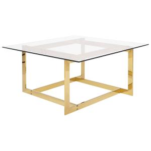 Table basse dorée en verre