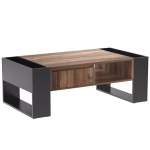 Table basse effet bois 1 tiroir niche ouvert et rangement