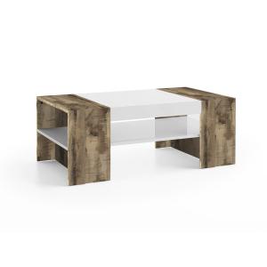 Table basse effet bois blanc brillant, beige 110x60 cm