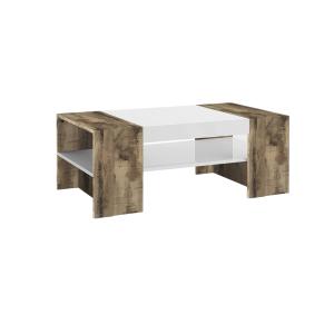 Table basse effet bois blanc brillant, beige 110x60h40 cm