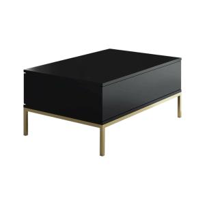 Table basse effet bois noir, or 90x60h40 cm