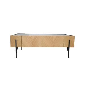 Table basse en bois clair avec 2 grands tiroirs