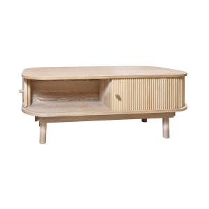 Table basse en bois clair avec portes coulissantes