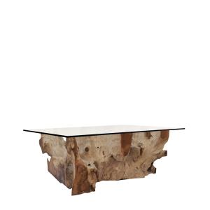 Table basse en bois de teck beige et verre L 120 cm