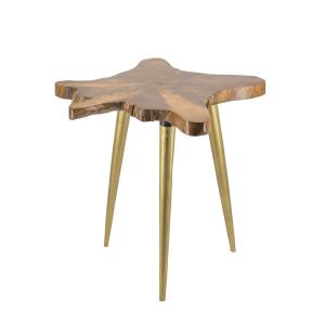 Table basse en bois de teck et métal doré