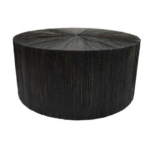 Table basse en bois et feuilles de cocotier