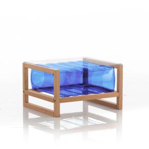 Table basse en bois et tpu bleu