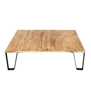 Table basse en bois récupéré et fer de couleur beige