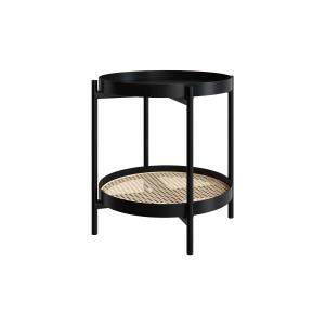 Table basse en cannage et bois de mindi noir D49 cm