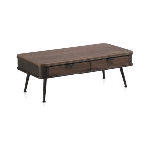 Table basse en métal avec plateau et 2 tiroirs en bois