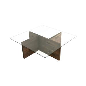 Table basse en verre beige 90x90 h35 cm