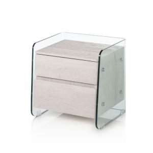 Table basse en verre et MDF blanc effet bois