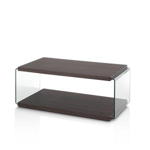 Table basse en verre et MDF noyer