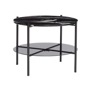 Table basse en verre, fer et marbre noir.