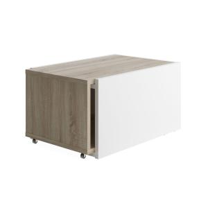 Table Basse Extensible avec Caisson Coulissant - Marron