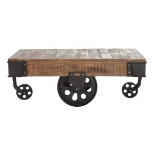 Table basse industrielle à roulettes en bois de manguier ma…