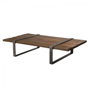 Table basse multi-planches en bois massif cerclée métal L16…