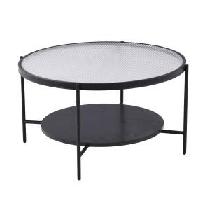 Table basse noire avec verre cannelé 80 cm