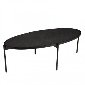 Table basse ovale 131x65cm noire effet pierre pieds en méta…