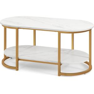 Table basse ovale à 2 niveaux  blanc 100x50x45cm