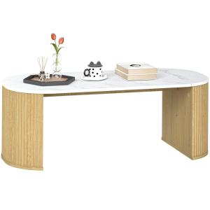 Table basse ovale aspect effet marbre en bois blanc