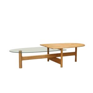 Table basse ovale design chêne massif et verre double plate…