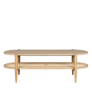 Table basse ovale en bois et cannage bois clair