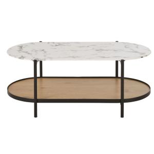 Table basse ovale en verre trempé imprimé imitation marbre…